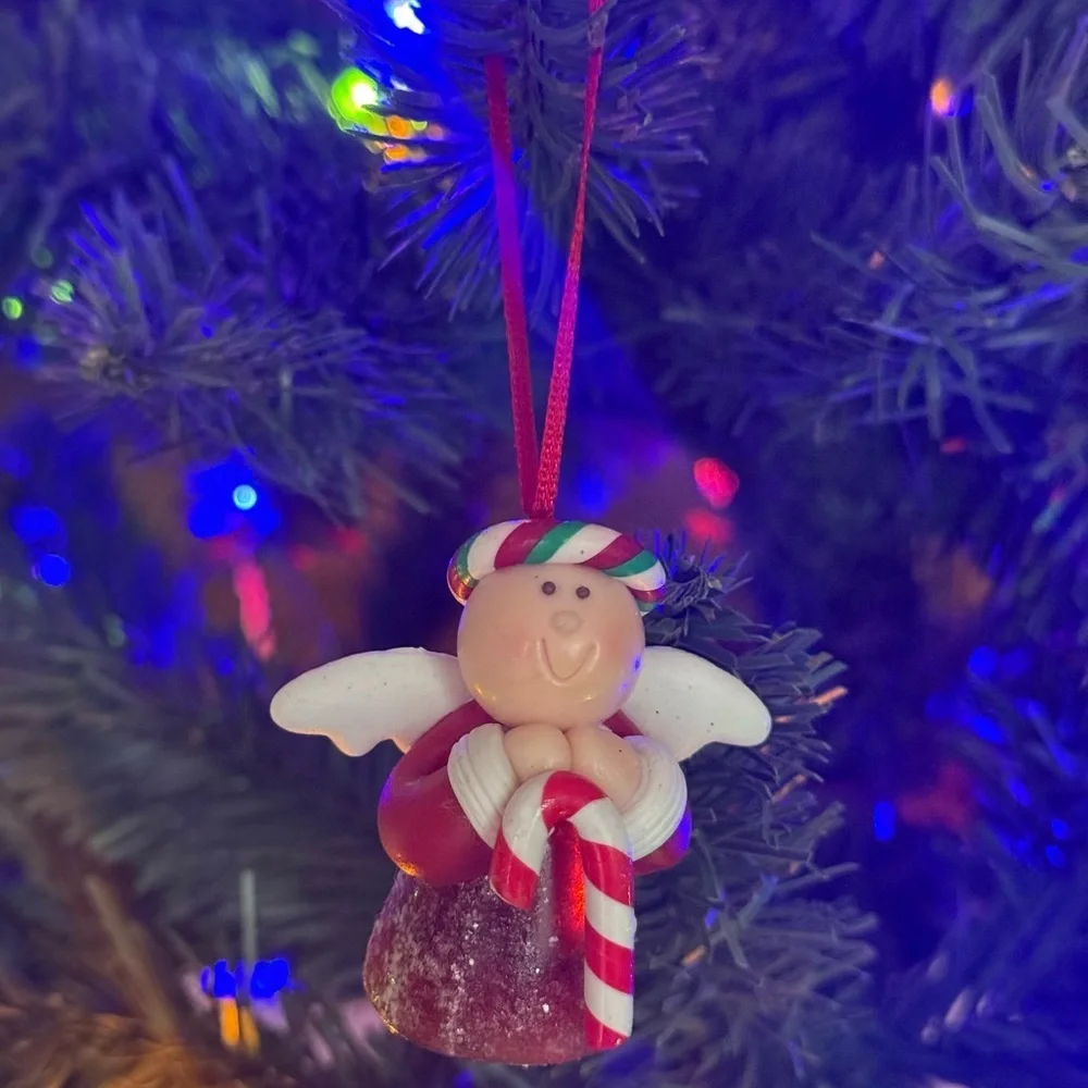 Vintage 1987 Festive Angel Gumdrop Ornament with Candy Cane